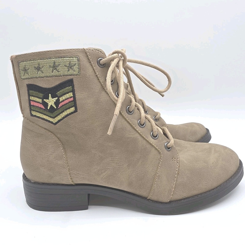 Madden Girl Boots G-FOXTRT SZ 6‎ Tan Military Combat Ankle Side Zip Cosplay Y2K